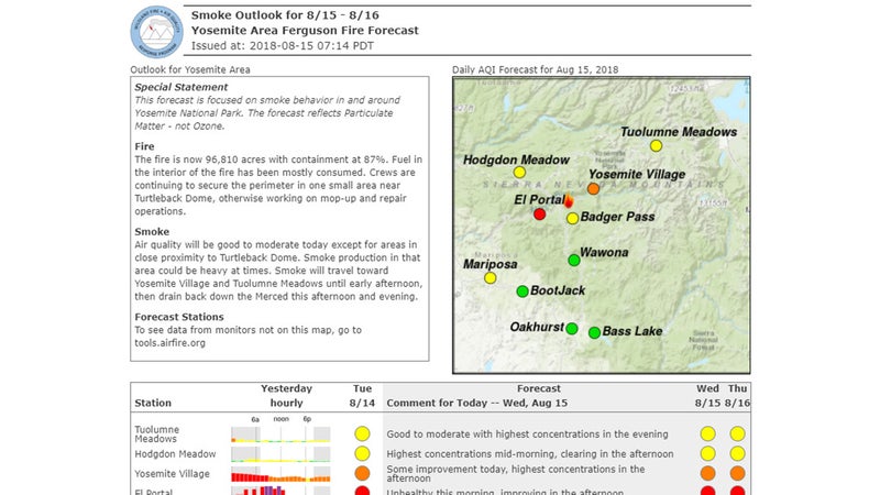 Screenshot from WFAQRP for the Yosemite Area.