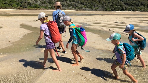 Arnold’s daughters plus friends on a trek in New Zealand