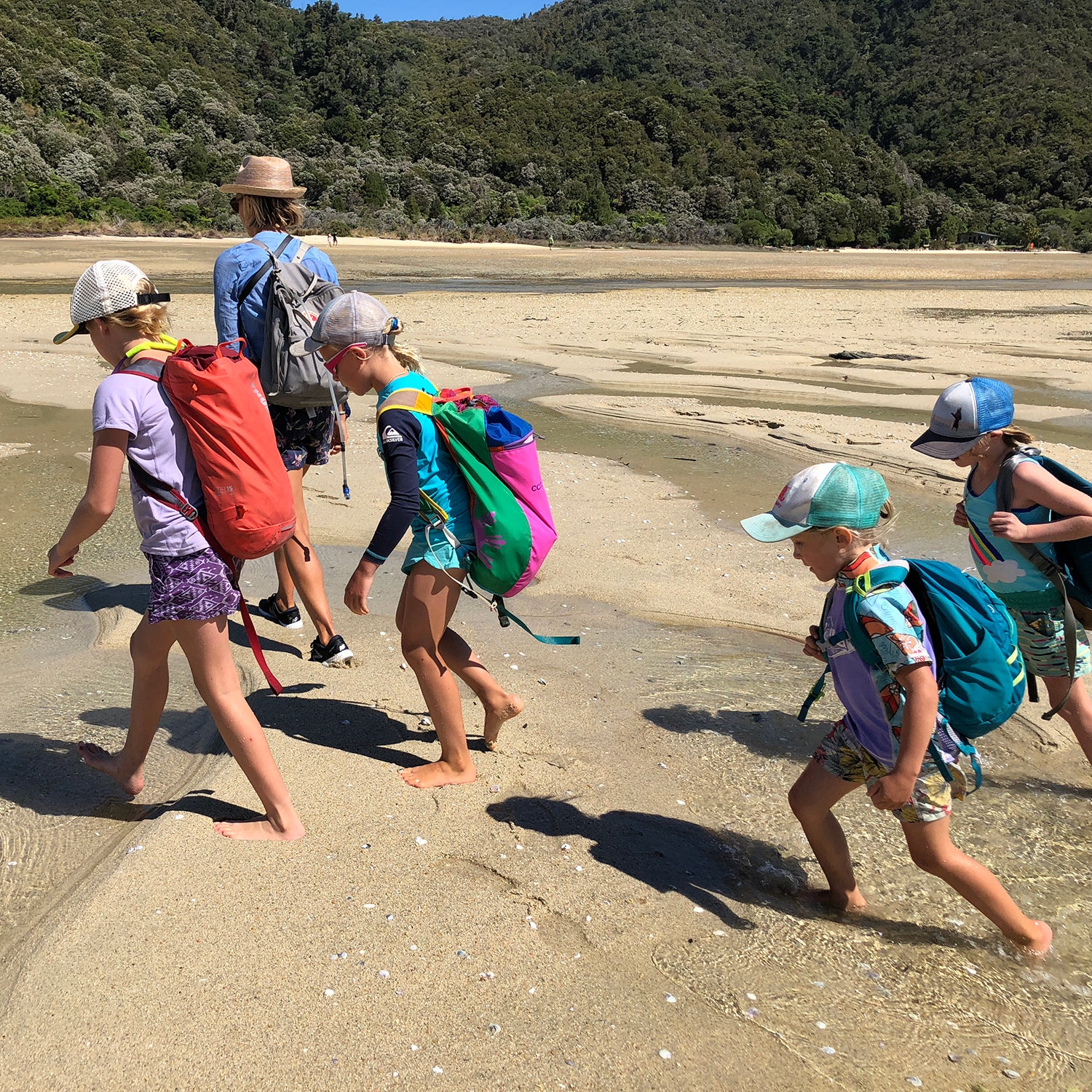 Arnold’s daughters plus friends on a trek in New Zealand