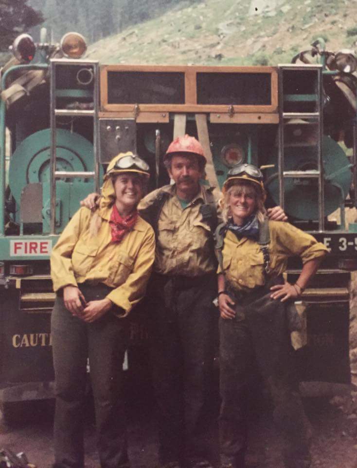 Darlene Hall (right) working a fire in 1995.
