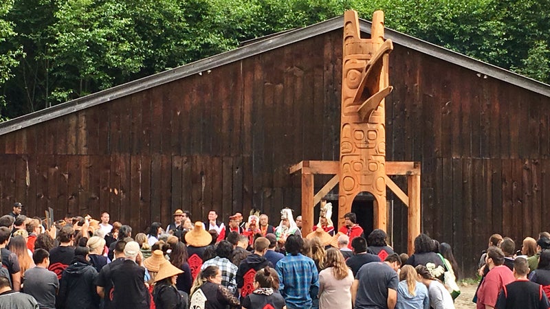 Scene from the potlatch and pole-raising.