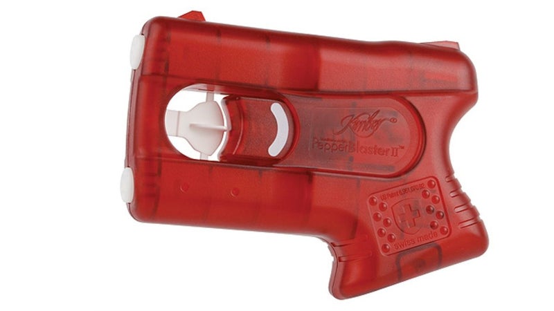 The Kimber Pepper Blaster II handles and aims just like a compact pistol but fires a shotgun-like blast of pepper gel. And you get two shots per "gun."