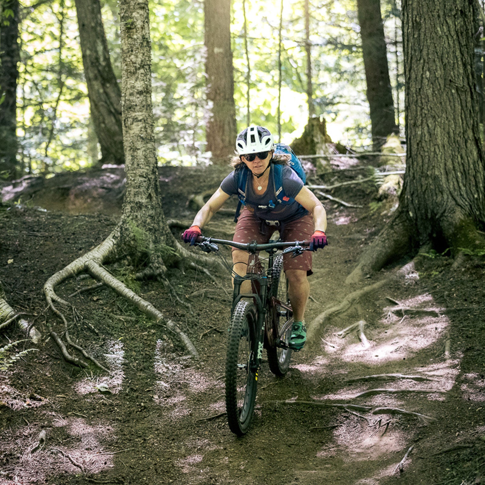 Kelly Bastone tests out the newly made over Juliana mountain bikes.