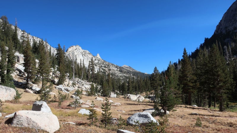 Echo Creek offers a quiet route between the Clark Range and Tuolumne Meadows and is more consistent with a high route than the dusty horse highways over Cathedral and Tuolumne passes.