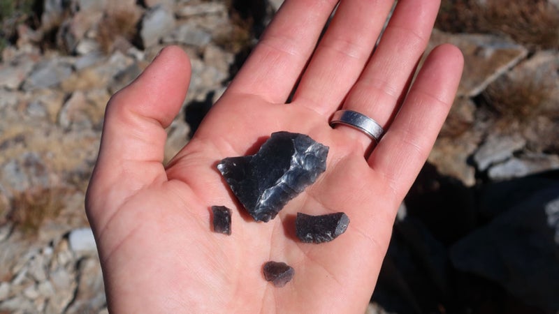 Chips of obsidian found below Tower Peak, a reminder that every single segment of an eventual Yosemite High Route has been traveled before by Miwok Indians, sheepherders, park rangers, and backcountry enthusiasts.