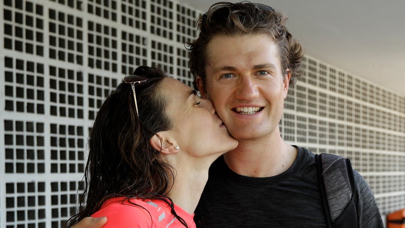 Jorgensen and her husband, Patrick Lemieux, after training for the 2016 Summer Olympics.