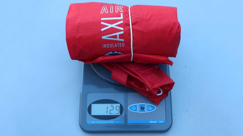 My 20-by-72-inch Insulated AXL came in at 12.6 ounces (including 0.3 ounces for the stuffsack), which was 0.7 ounces over its spec weight.