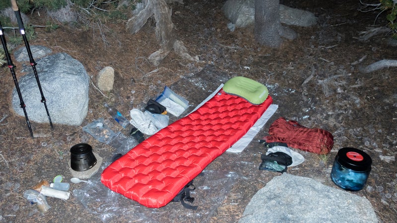 My cowboy camp in upper Conness Creek on the Yosemite High Route in August. (My quilt was air-drying in a nearby bush.) Nighttime temperatures were normally in the high 30s to low 40s, and I found the Insulated AXL to be sufficiently warm.