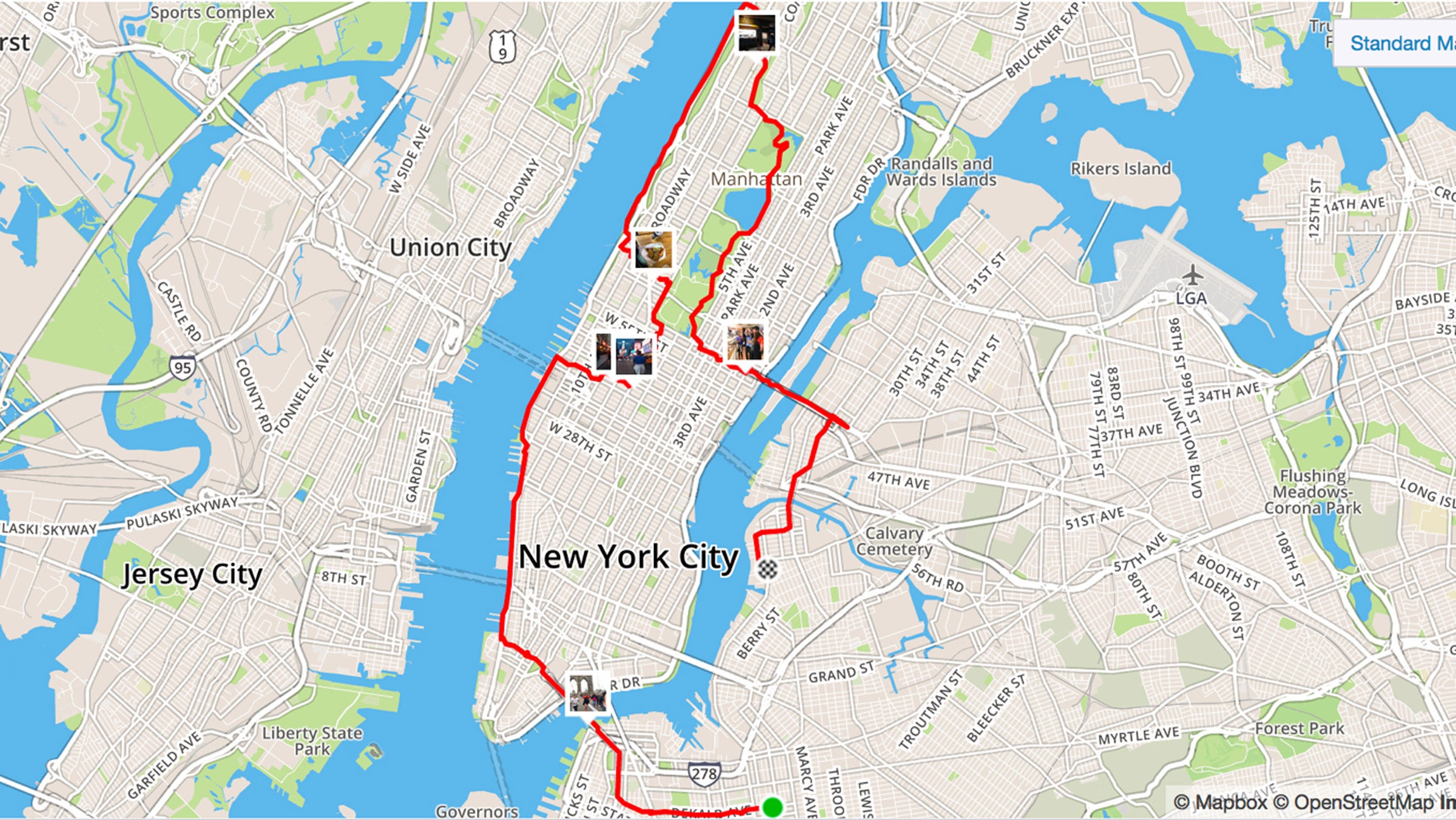 Our pizza marathon route. 