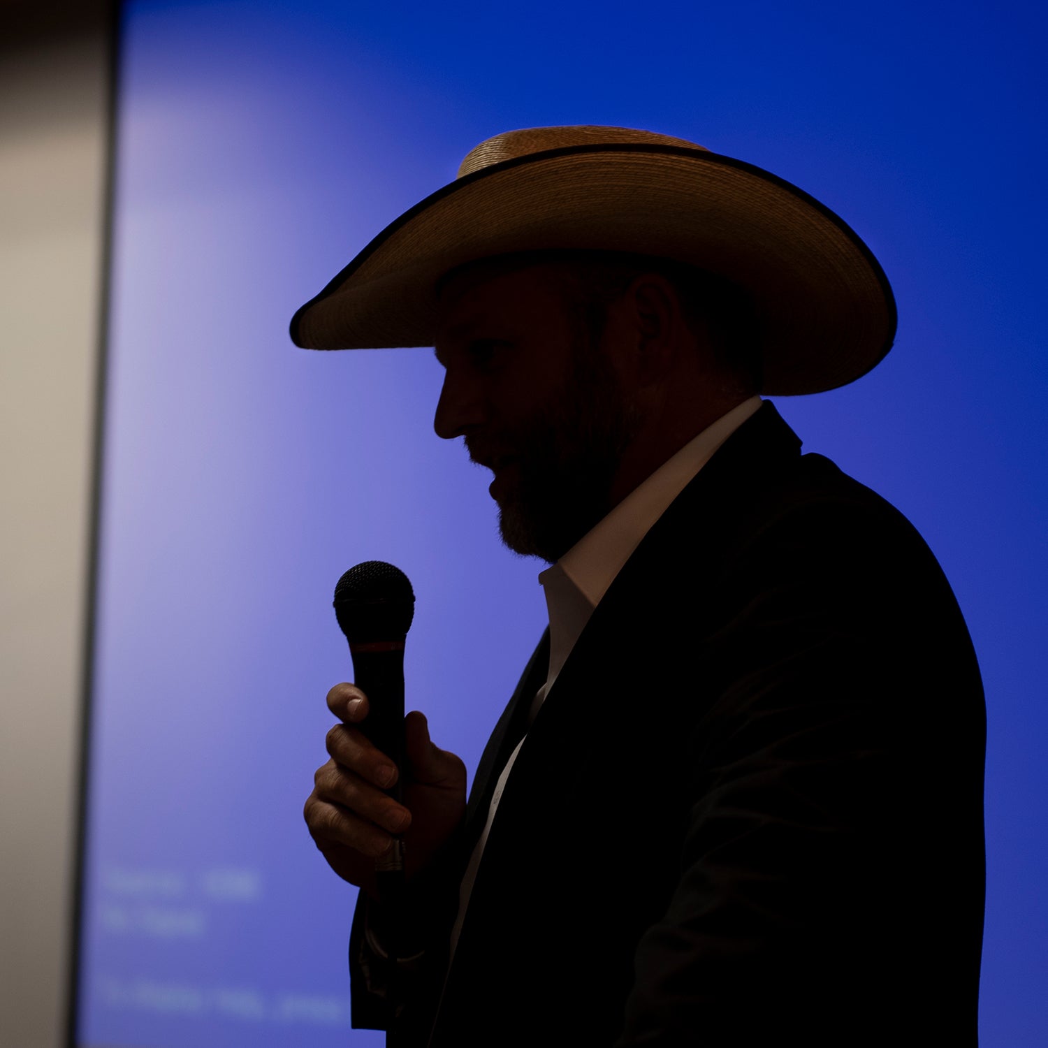 Ammon Bundy delivers his remarks at the New Code of the West event.