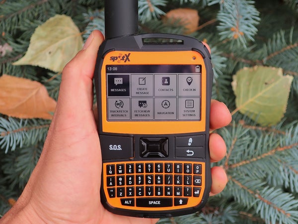 The SPOT X retails for $250, weighs 6.7 oz, and features a 2.7-inch dot matrix illuminated screen and physical QWERTY keyboard. It looks like an orange Blackberry with an over-sized antenna.