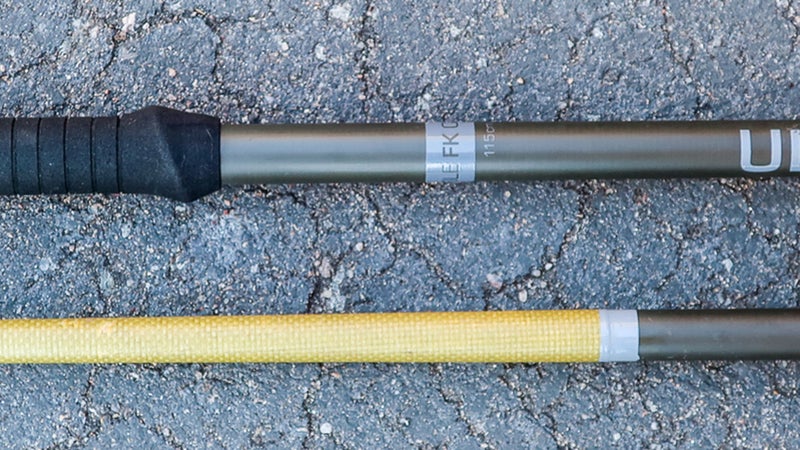 The FK Poles weigh a dreamy 3.7 oz (for the 115-centimeter length without straps or baskets). The lower shaft is wrapped with aramid for abrasion resistance.