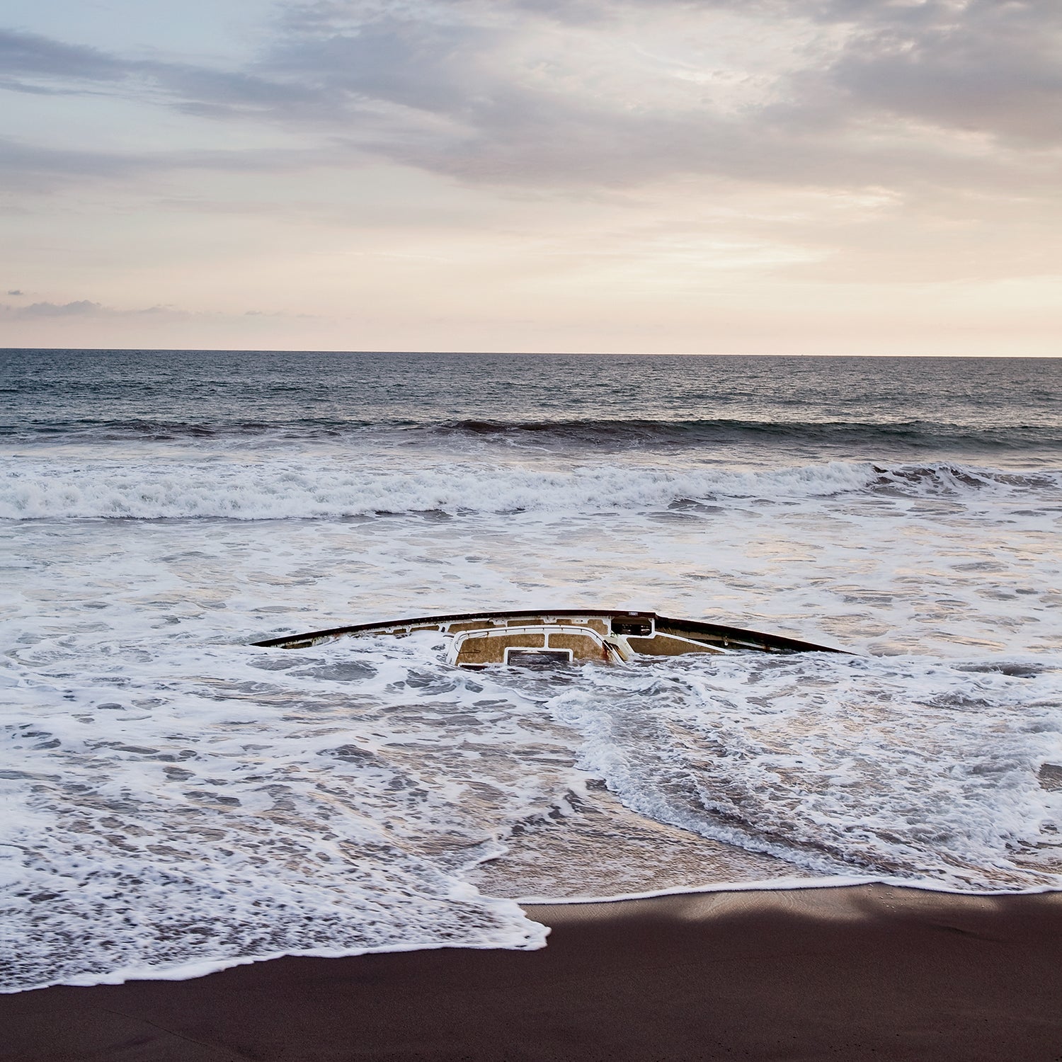 The boat’s final resting place on the beach outside La Cigüeña, Mexico