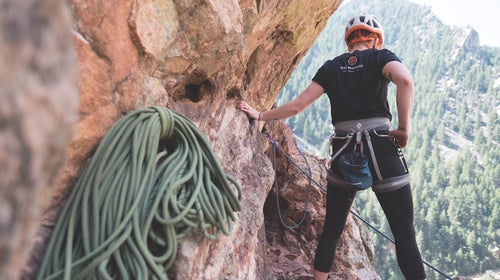 A woman climber during one of the Phoenix's climbing outings in Boulder