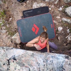 Ariella Gintzler, an assistant editor at Outside, bouldering.