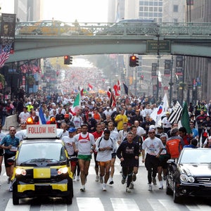 Runners during the Friendship Run in 2005 before the 36th running of the New York City Marathon.