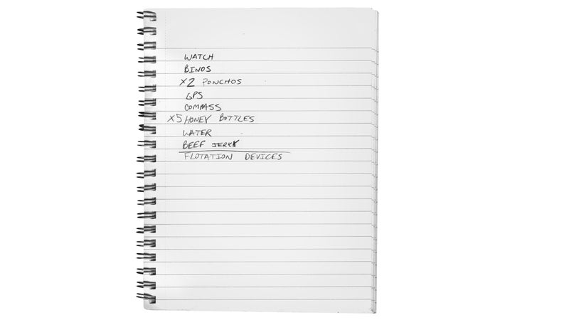 Noah’s expedition shopping list.