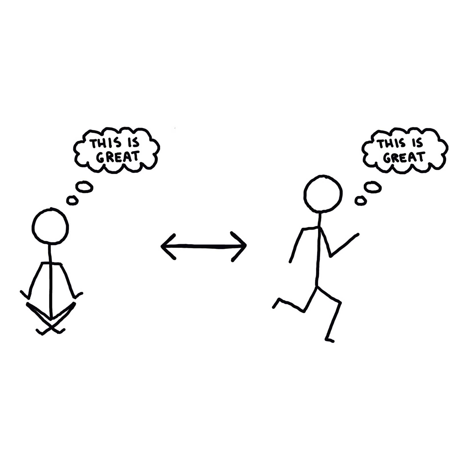 Running and meditation have similar benefits, except that when you run you can eat more pizza.