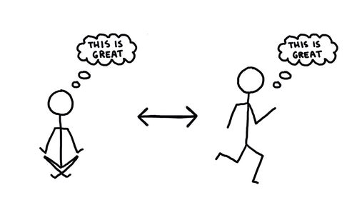 Running and meditation have similar benefits, except that when you run you can eat more pizza.