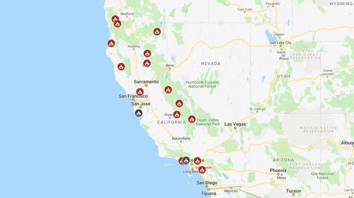 Currently active wildfires in California. November 13, 2018.