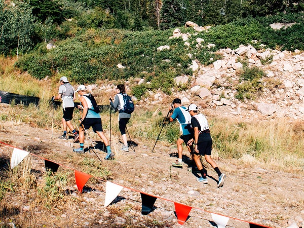Slogging up Snowbasin during the 29029 Utah challenge in August.