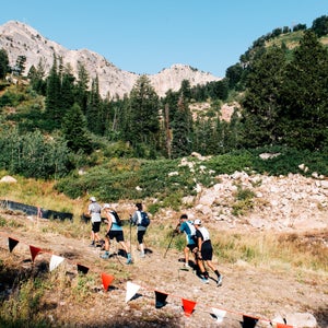 Slogging up Snowbasin during the 29029 Utah challenge in August.