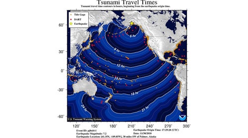 Tsunami travel times from the quake's epicenter.