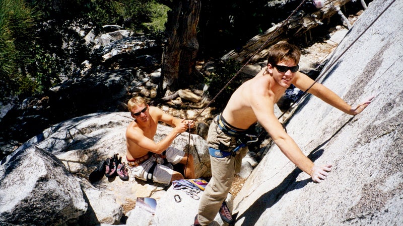Tim climbing with his brother, Andrew, in Tahoe circa 1996