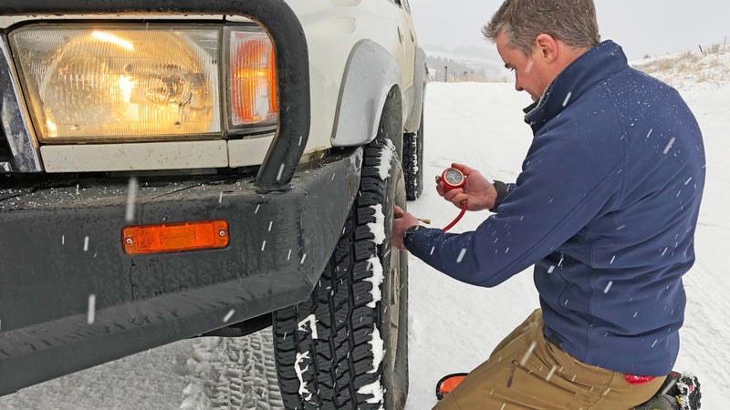 You should run standard tire pressures on winter roads, but any time you're heading into deep snow, or off-road, dropping those pressures is essential if you hope to find grip. An ARB E-Z Deflator makes that a 90-second, rather than 20-minute job.