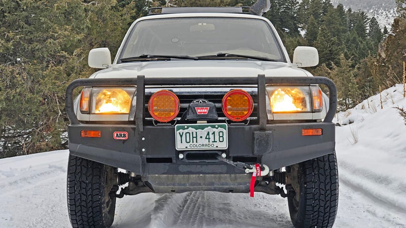 I'm embarrassed to admit it, but I misplaced the lights' wiring loom for a few weeks and didn't wire it up with the winch. D'oh. I've spent a lot of time behind these lights in other trucks though, and can't repeat enough how empowering being able to actually see well at night is. I plan to get these connected this weekend. No, you shouldn't run them around other drivers, but they're just the ticket for a lonely mountain road.