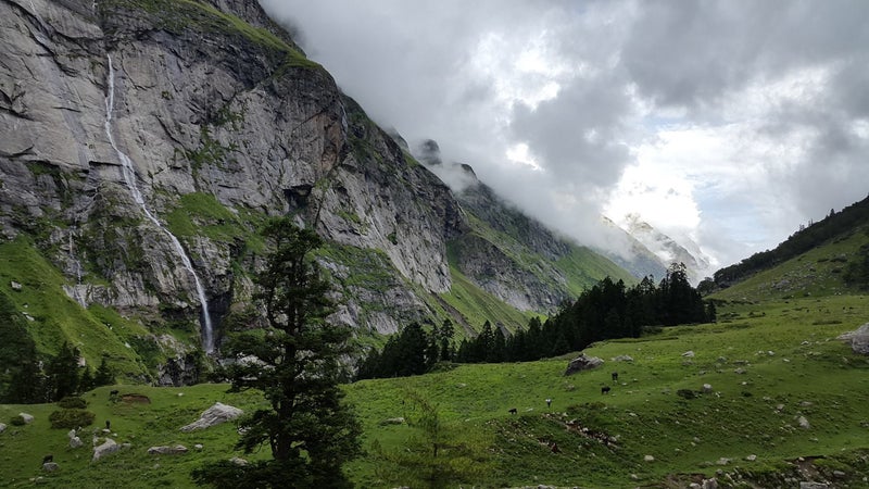 The path to Mantalai Lake, high in the Parvati Valley, follows the Parvati River to its glacial source.