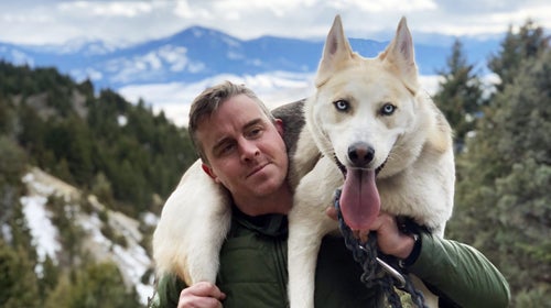 Bowie, enjoying a ride down the mountain.
