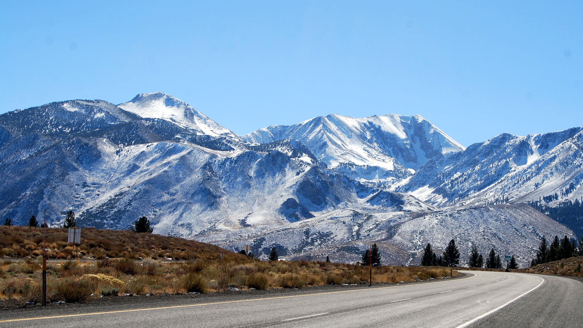 Wintery highway 395 in Mono County.