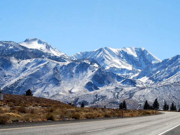 Wintery highway 395 in Mono County.