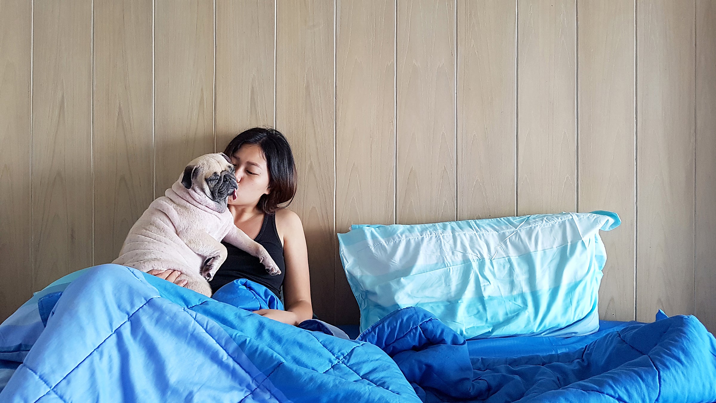 Good boys sleep on the floor.