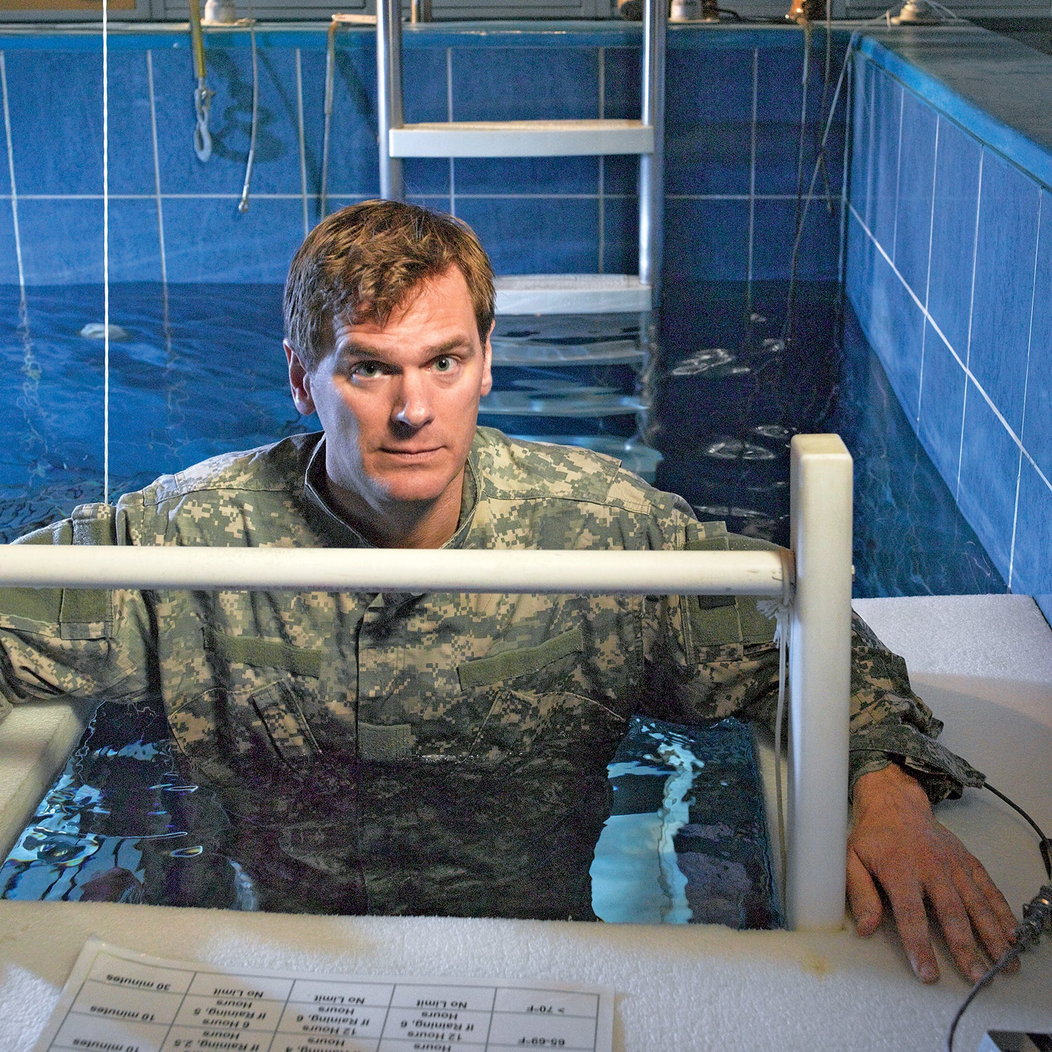 The author, chilling in USARIEM’s water-immersion lab