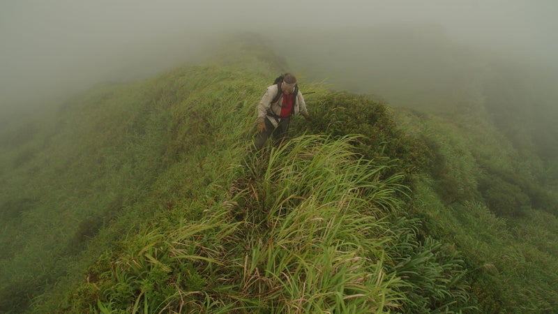 Mitchler approaching the summit of Agrihan.