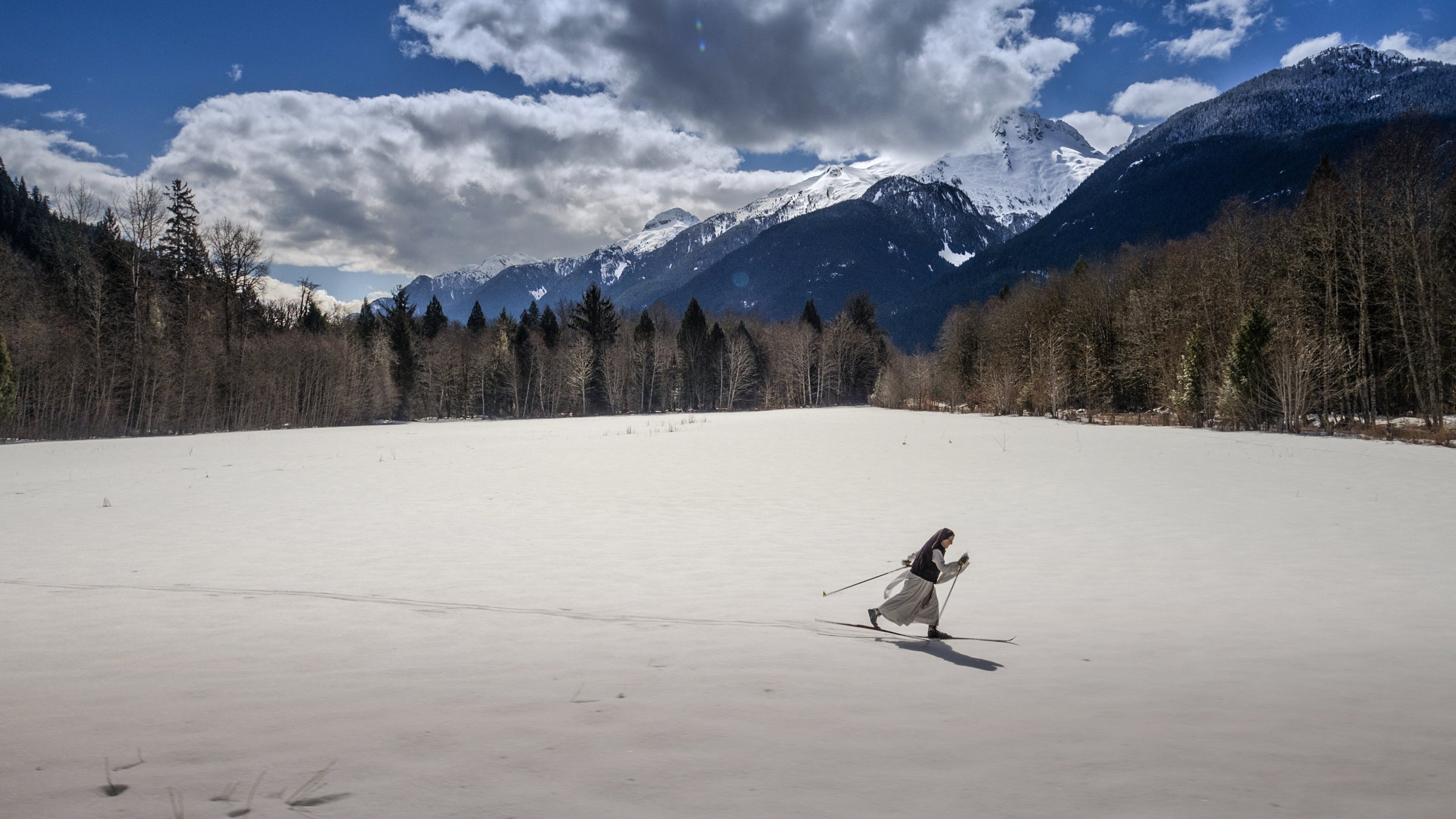 A skiing nun in <i>This Mountain Life</i>.