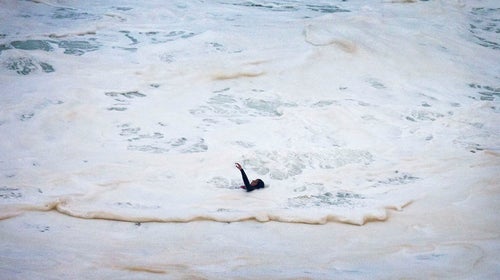 Maya Gabeira moments before her rescue off the coast of Portugal in October 2013.