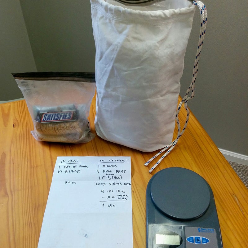 My packed food prior to a trip to Glacier National Park, where Ursacks are allowed. My note says that I had five days of food in the Opsak and that it was almost full. I used the smaller 6-by-9-inch size for my daytime food.