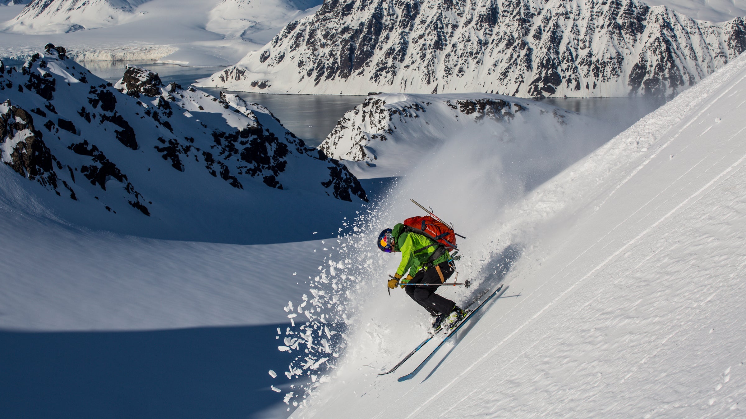Davenport skis during the filming of "Faces of Dav" in Svalbard, Norway on June 1, 2014.