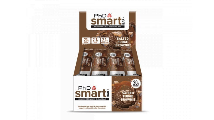 a box of Smart bars in the salted fudge flavor