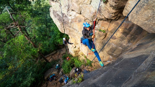 A climber during the Chattanooga Women's Climbing Festival in 2018.