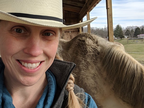 The writer on her farm.