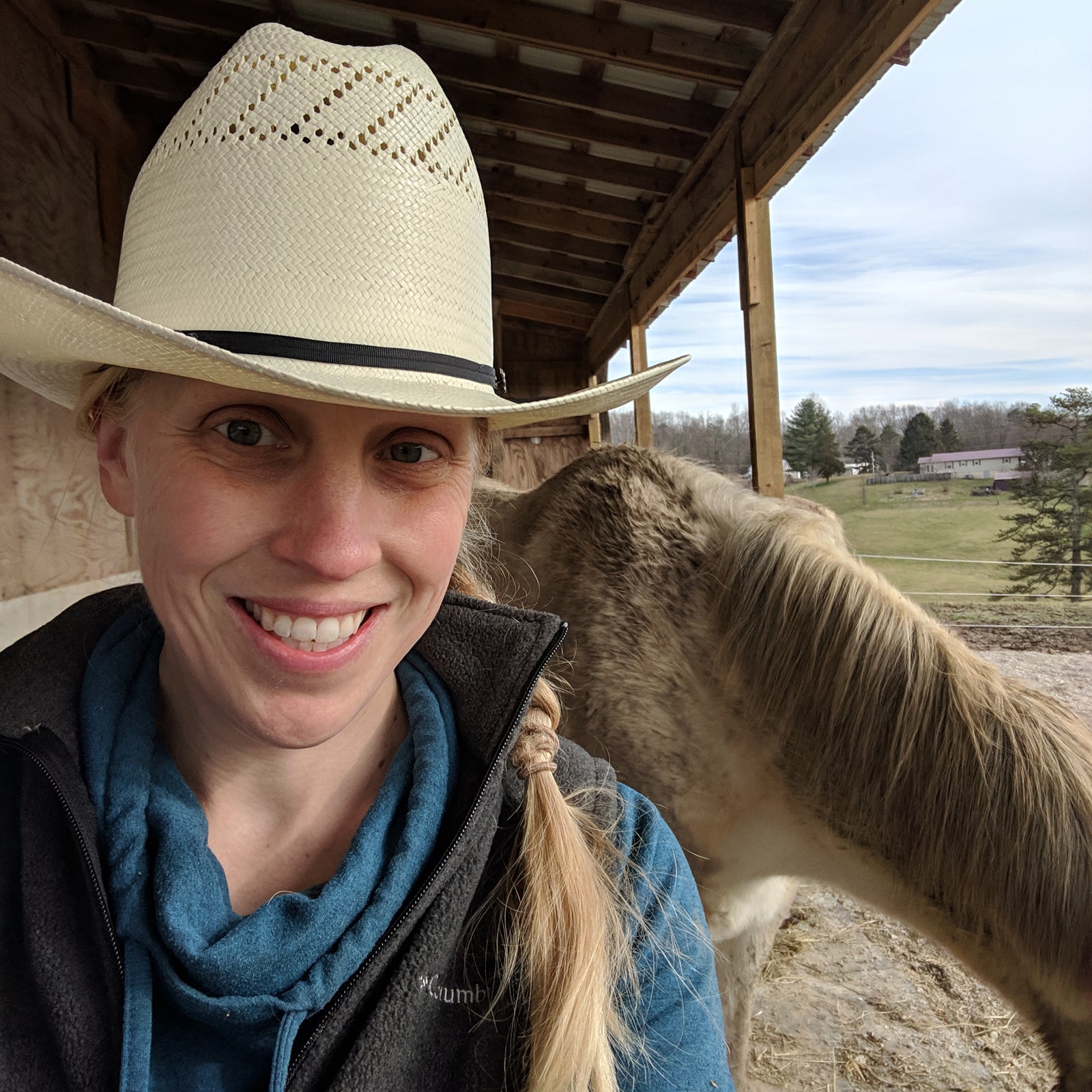 The writer on her farm.