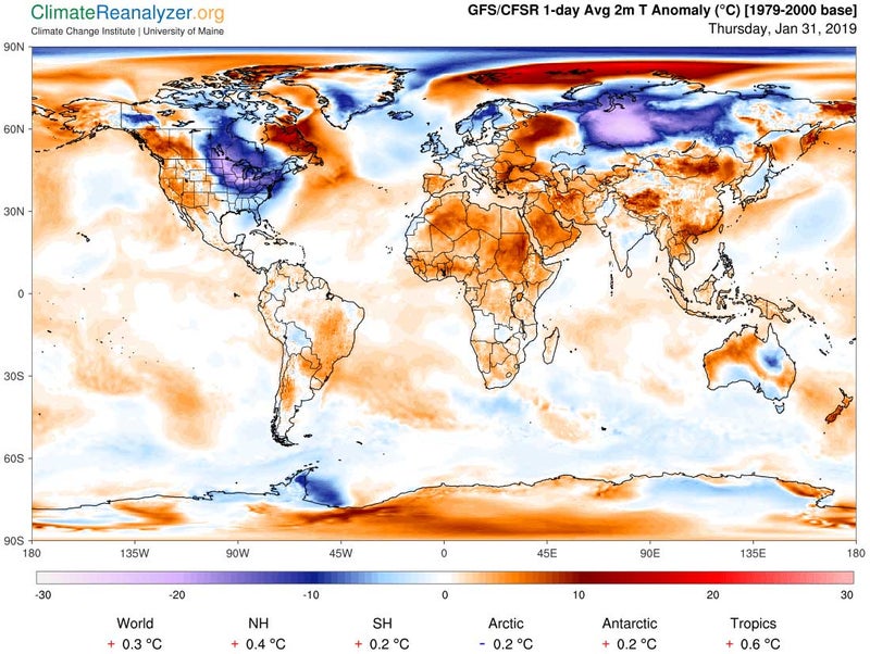 The Midwest saw some of the coldest air in the world this week. But notice how abnormally warm the rest of the world still is.
