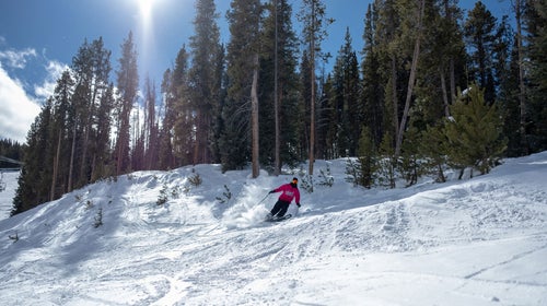 Keri Herman tests out the new RMU Valhalla women's skis.