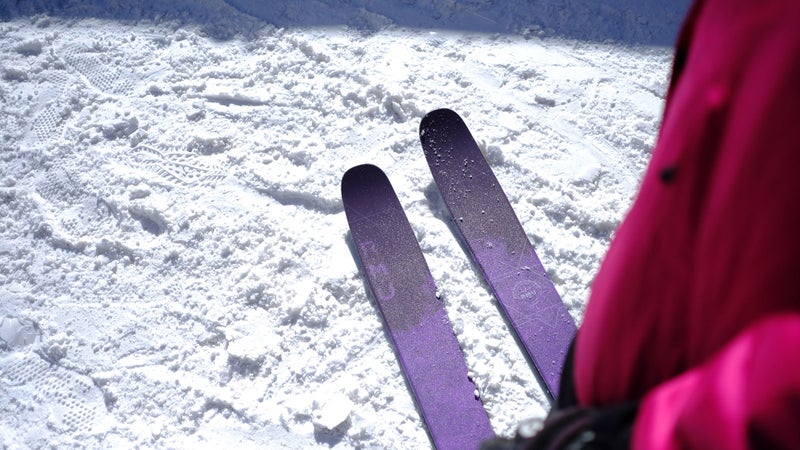 Keri Herman tests out the new RMU Valhalla women's skis.