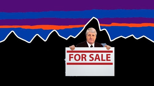 The Western Values Project originally created this image of Rob Bishop holding a For Sale sign in front of an iconic Utah landscape. It really upset him. Putting him on something he can't sell—Patagonia's logo—seemed fitting for this article.