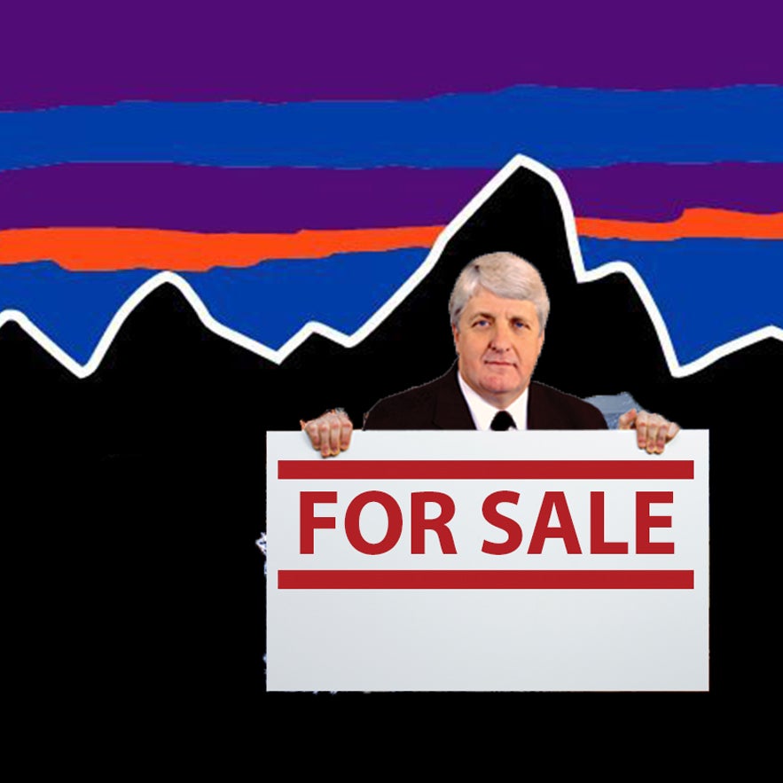 The Western Values Project originally created this image of Rob Bishop holding a For Sale sign in front of an iconic Utah landscape. It really upset him. Putting him on something he can't sell—Patagonia's logo—seemed fitting for this article.